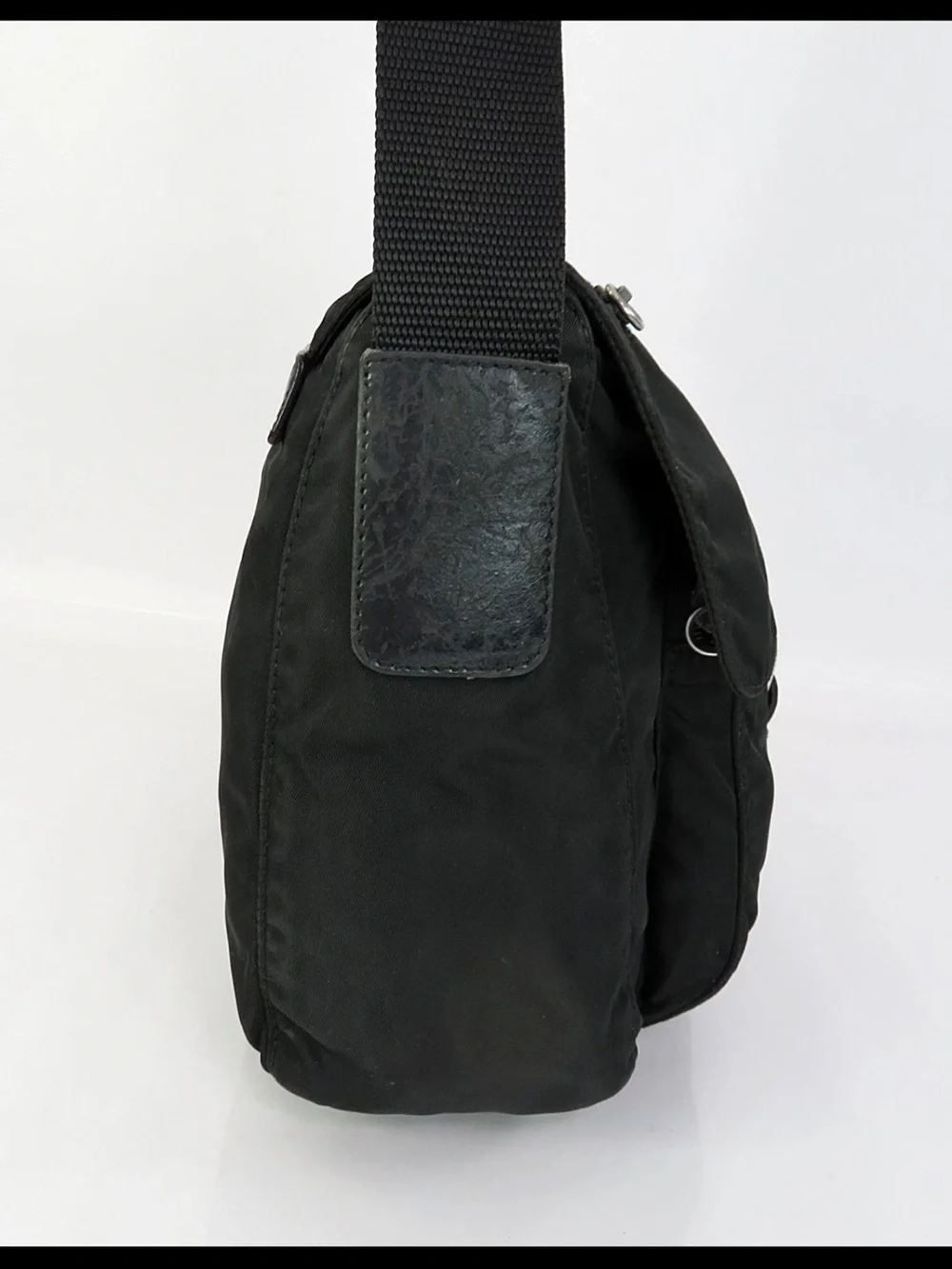 Prada Black Nylon Messenger Bag with Buckle Flap